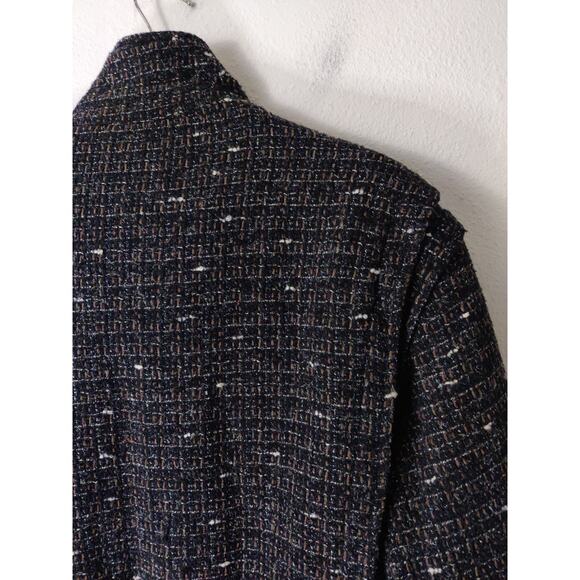 Vintage COSI Black Wool Blend Zip Front Long Sleeve Tweed Jacket Size L - Picture 8 of 12